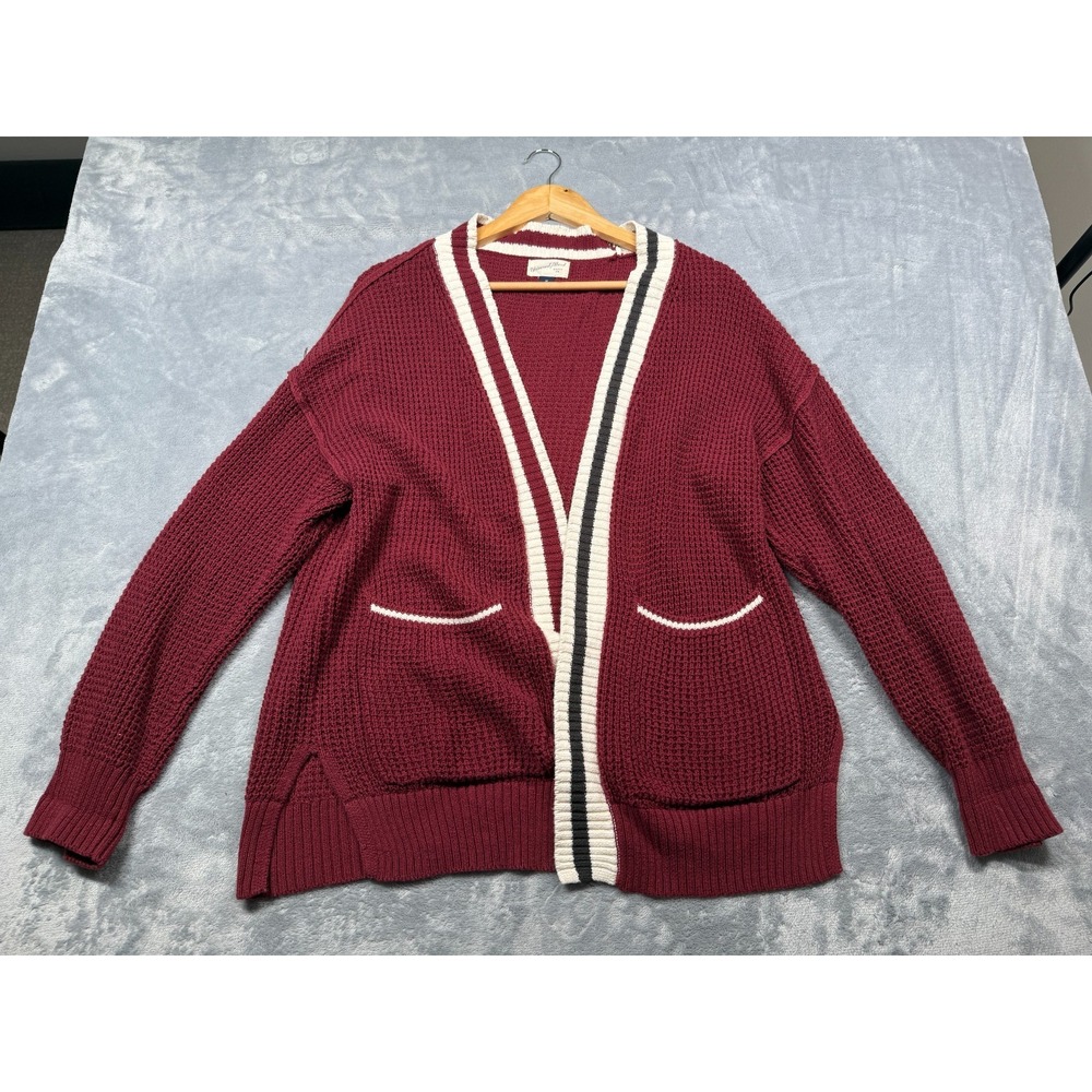 Universal Thread Cardigan Sweater Womens Medium Maroon Chunky Knit Open Front